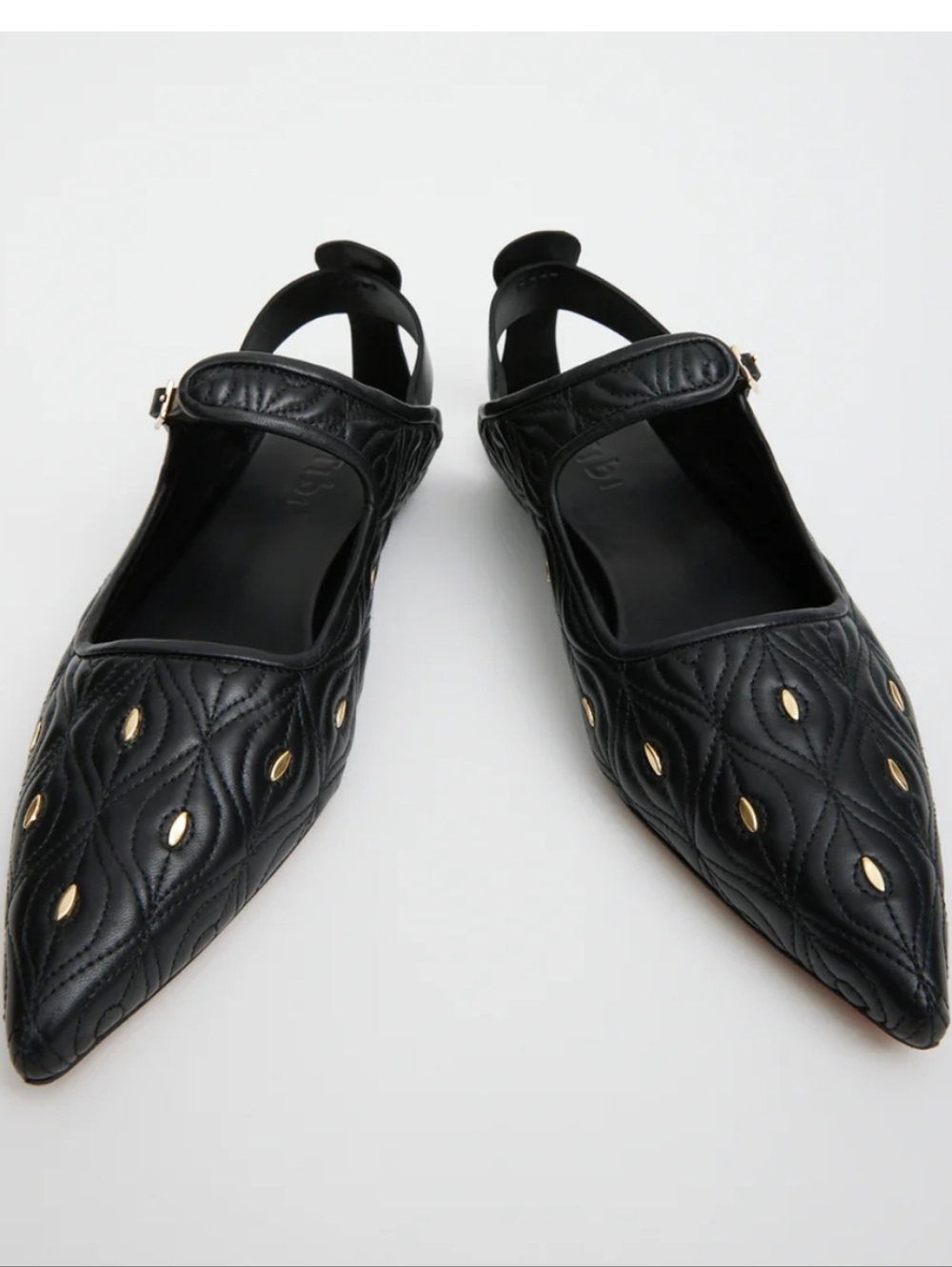 Tibi  Rudolph Studded Flat Pointed Mary Jane Ballet Black Gold